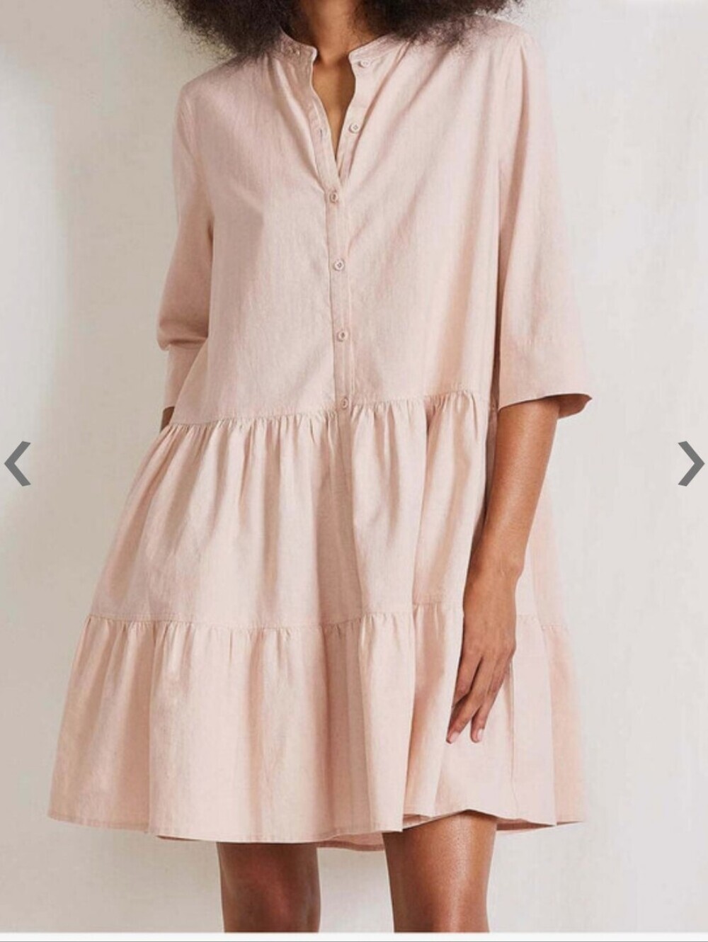 Apiece Apart Maurino Drop Waist Mini Dress XS Blush Organic Cotton Linen Tiered